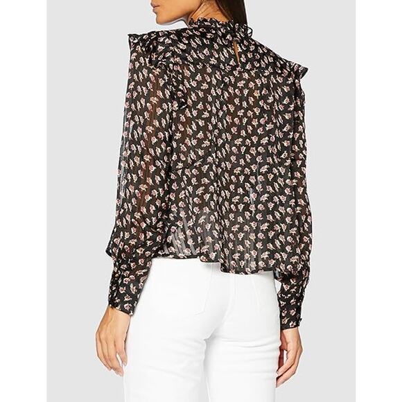 SCOTCH & SODA Floaty Ruffled Long Sleeve Top in Black Floral Print size XS - Picture 7 of 11
